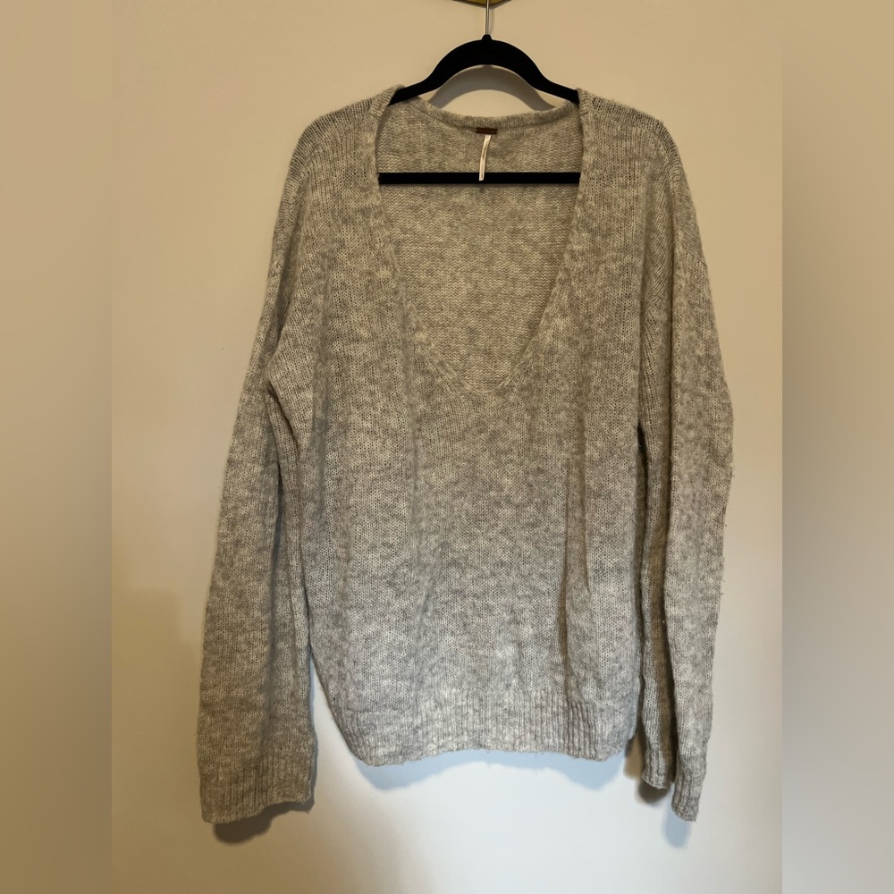 Free People Light Gray V-Neck Sweater